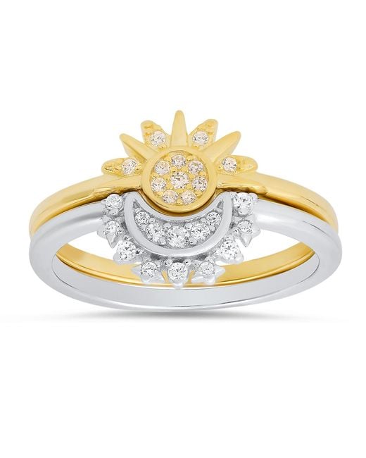 Kylie Harper Metallic Two-Tone Sun & Moon Diamond Cz 2Pc Stackable Ring Set