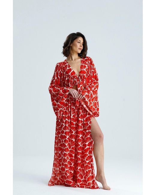 Lilamie Red Bali Long Sleeve Summer Bustier Top