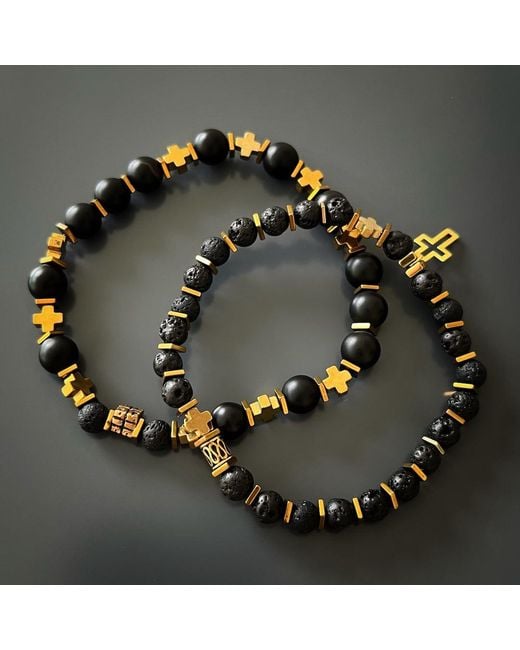 Ebru Jewelry Black Gold Cross Bracelet Set for men