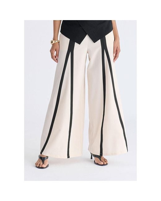 Paisie Natural Neutrals Contrast Detail Wide Leg Trousers