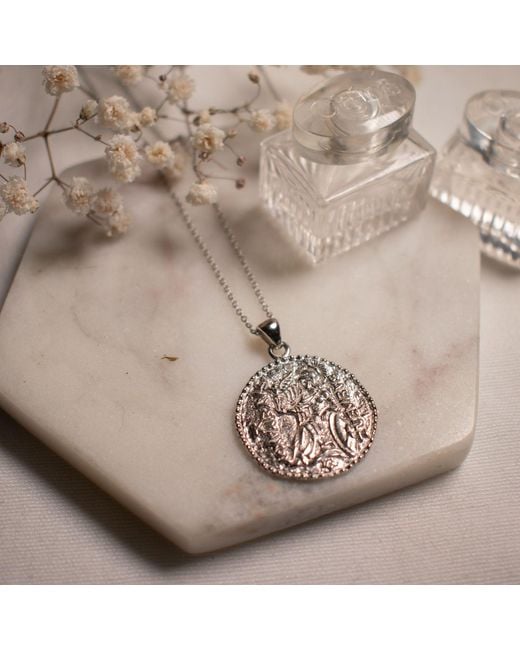 Seven Saints White Athena Antique Coin Necklace, Rhodium Over Sterling