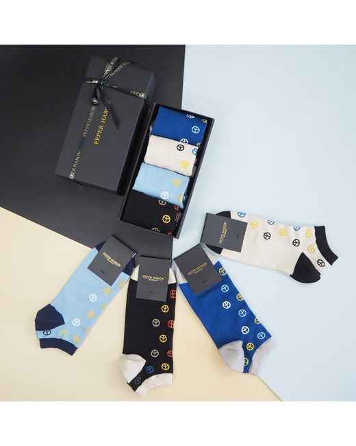 Peper Harow - Made in England Black Peace Trainer Socks Gift Box for men