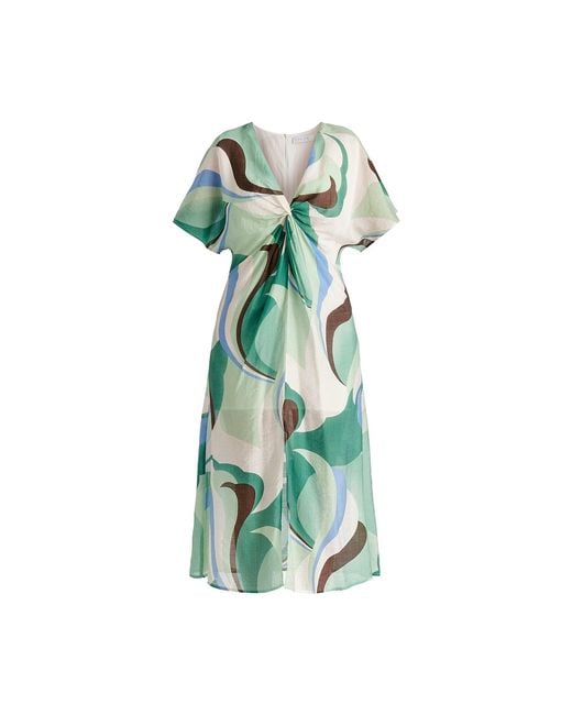 Paisie Green Retro Wave Midi Dress With Twist Detail
