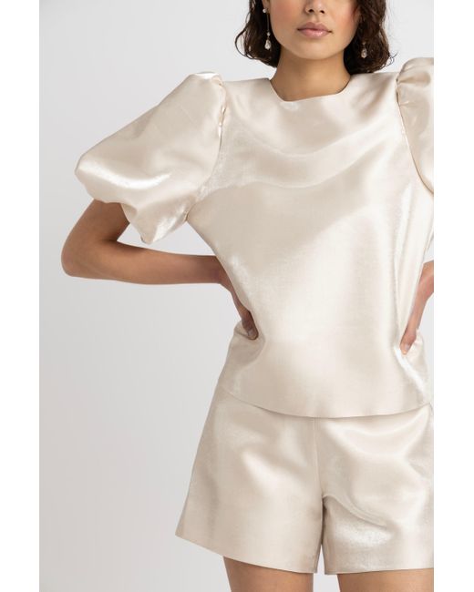 Amy Lynn White Neutrals Aurelia Puffball Satin Tie Top