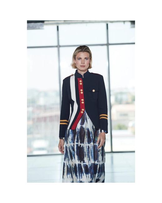 The Extreme Collection Blue Military Jacket With Epaulets And Buttons Claudia London