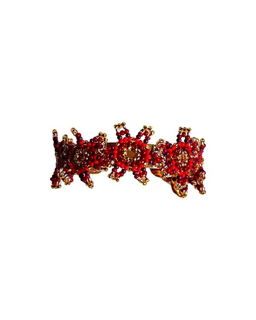 Iliana Arrazola Red Waterfall Blossom, Cuff Bracelet, Glass Beads, Beaded Jewelry