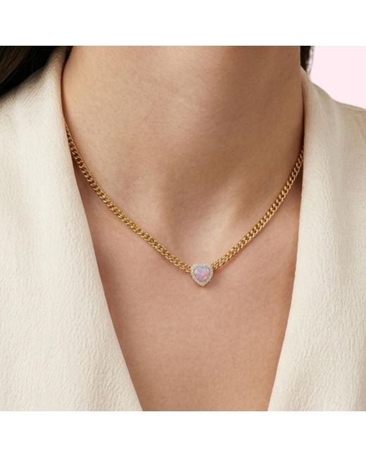 BLOOMTINE | Earth Angel HQ Pink Loves Frequency Mini Plated Fire Opal Heart Choker Necklace