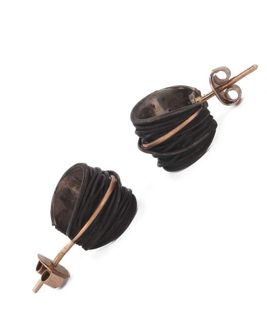 Ebru Jewelry Black Sterling & Leather Hoop Earring With Accent for men