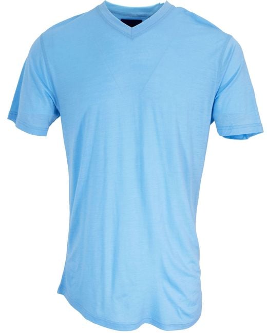 Lords of Harlech Blue Victor V-Neck Merino Shirt for men