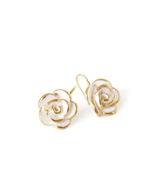POPORCELAIN Metallic Golden White Cloud Rose Hook Earrings