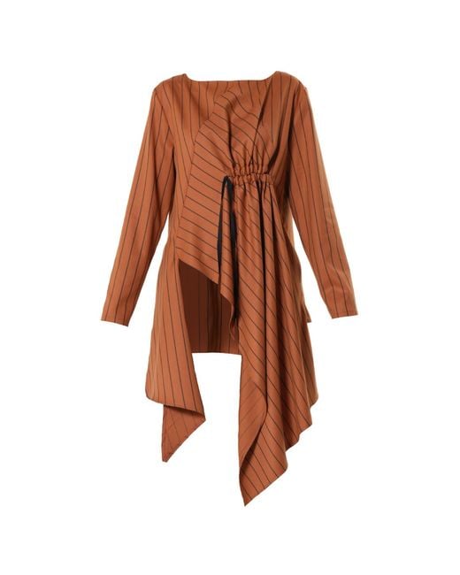 Metamorph Brown Asymmetrical Striped Tunic