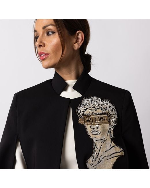 House of Laines London Black Laines Couture Tailored Cape With Embellished Greek God