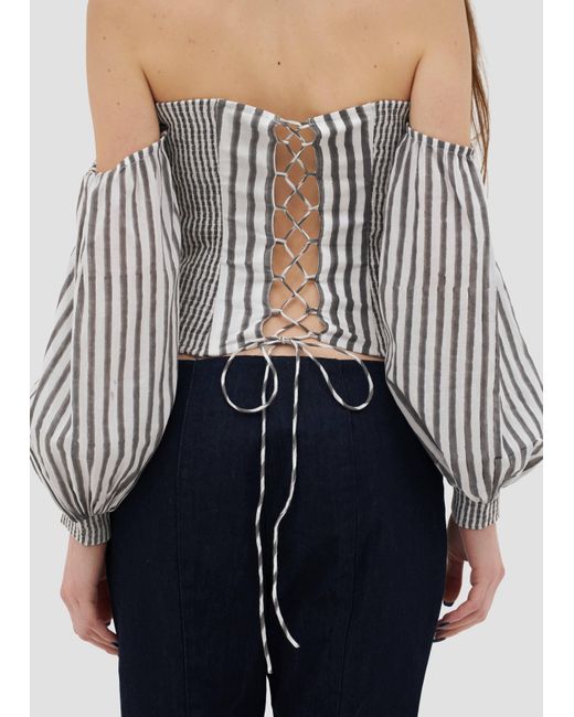 Manuela Cabrales White Heliconia Block Print Top
