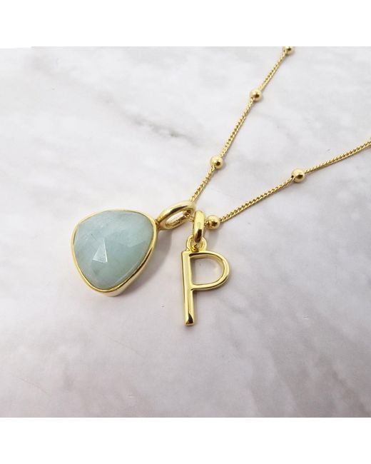 Harfi Blue Vermeil Plated Aquamarine Gemstone Initial Charm Necklace
