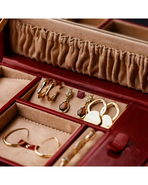 Time Resistance Red Large Leather Jewelry Box For