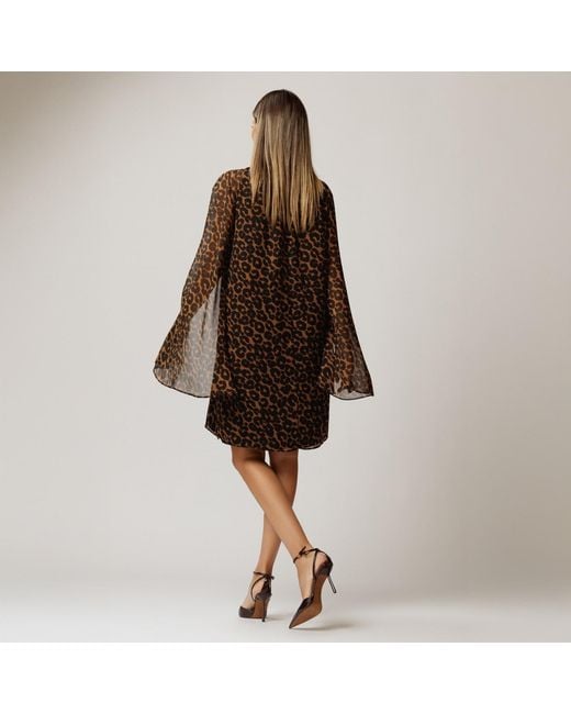 concept A trois Brown Leopard Midi Dress With Wide Sleeves