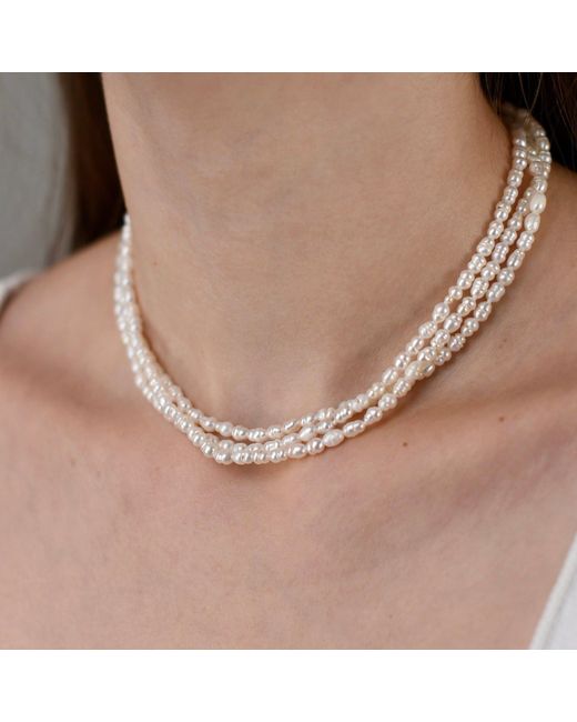 Pearl Code Metallic Three Row Pearl Choker, Bridal Necklace