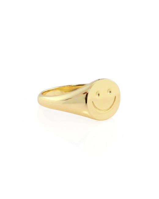 Kris Nations Yellow Happy Smiley Face Signet Ring Vermeil