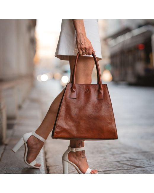Time Resistance Red Leather Handbag Tote Bag For
