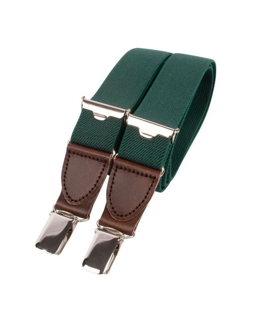 LE COLONEL Green Neutrals Chocolate Leather Forest Skinny Braces for men