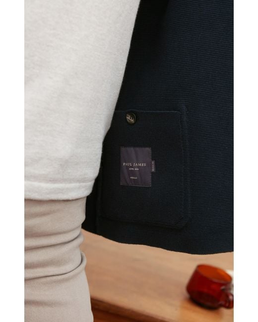 Paul James Knitwear Blue Midweight Cotton Indore Knitted Nehru Jacket