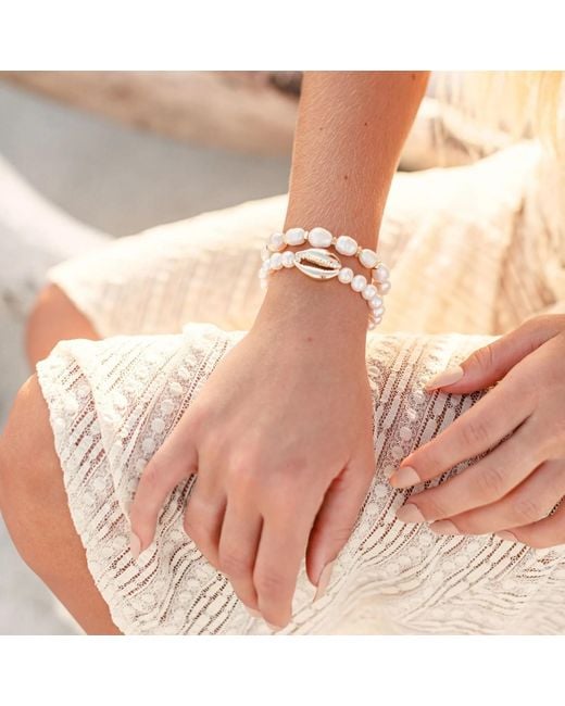 Adriana Pappas Designs Metallic Pearl Bracelet With Shell