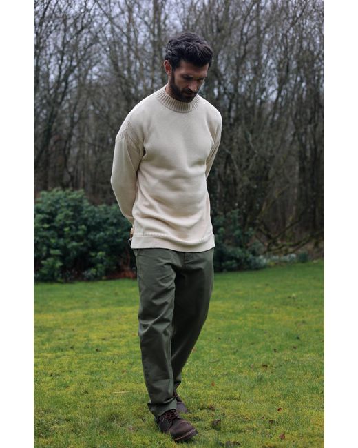 Paul James Knitwear Natural Neutrals Midweight Cotton Linen Sark Mock Neck Gansey Jumper for men
