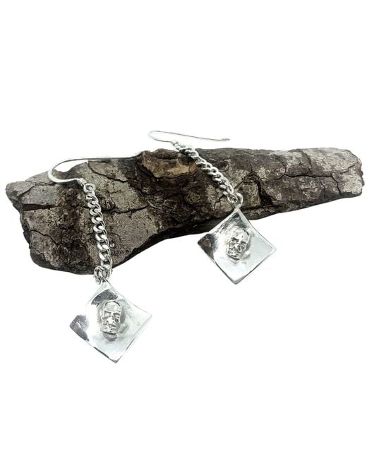 Tg-Jewellery by Tamara Gervasio White Sterling Skull Dangle Earrings – Handmade Gothic Style