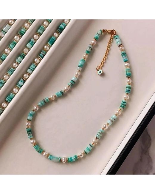 Angel Barocco Blue Freshwater Pearl Shell Beaded Choker Necklace