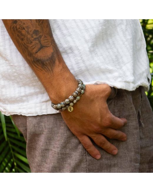 Ebru Jewelry Metallic Inner Power Bronze & Nepal Beaded Bracelet for men