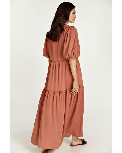 Conquista Red Terracotta V Neck Maxi Dress