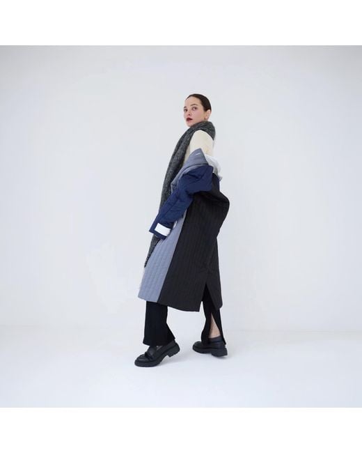 London Atelier Byproduct Blue Patchwork Colour Block Quilt Long Jacket
