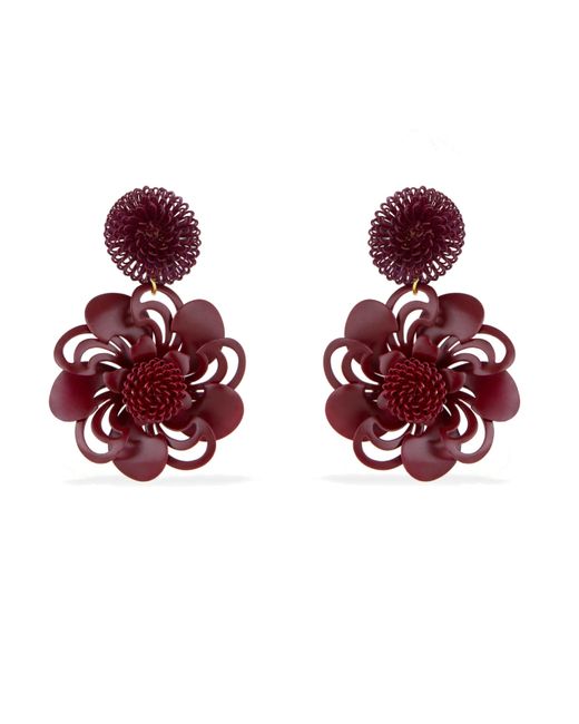 Pats Jewelry Red Deep Pompom Flower Earrings