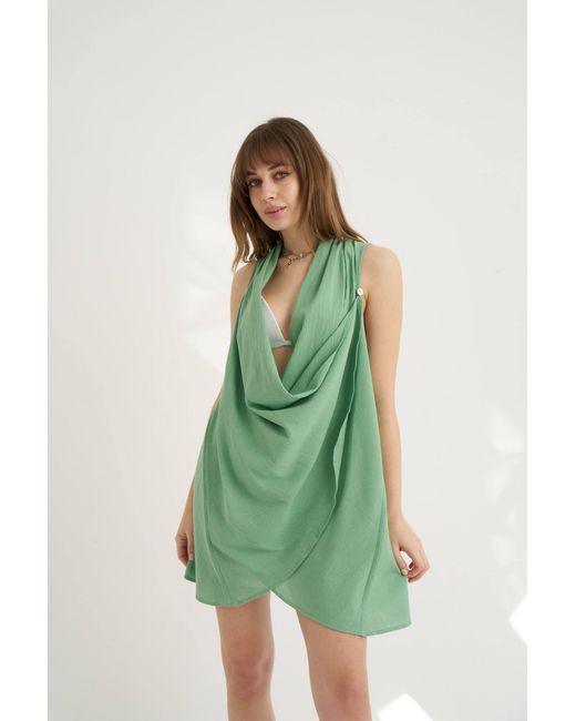 Unexpectedone Green Wrapped By Waterfall Tunic