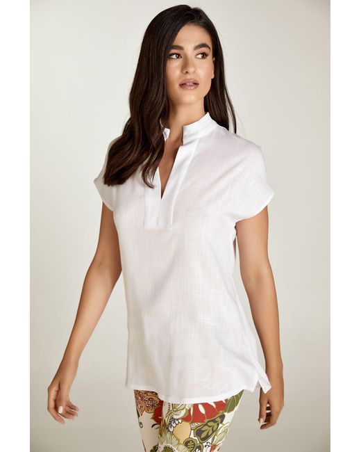 Conquista White Linen Style Sleeveless Top