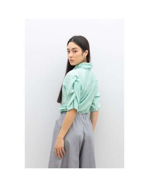 Bianca Popp Blue Puff Blouse With Collar