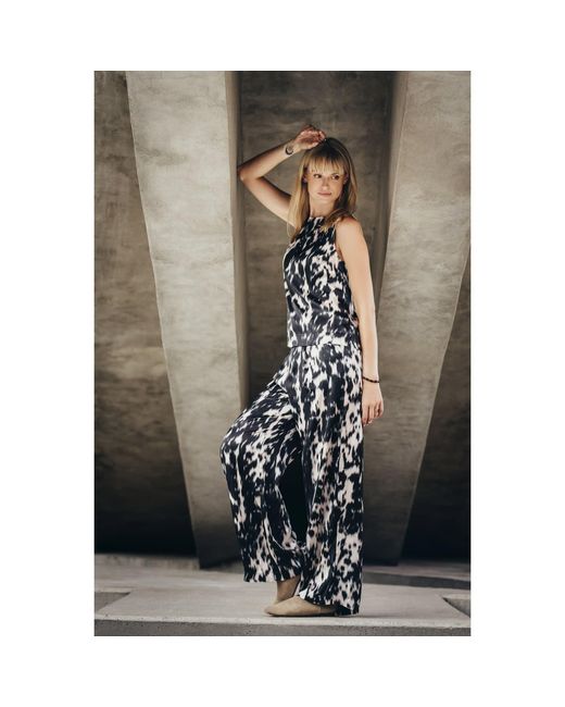 Oh!Zuza Black Neutrals Echo Satin Viscose Set Top & Wide Leg Trousers