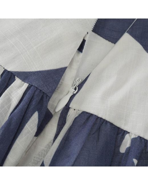 Smart and Joy Blue Midi Cotton Skirt With Leaf Print