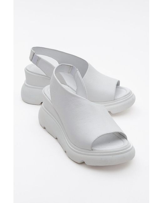 Forever & Always Shoes White Agusto Leather Platform Sandal