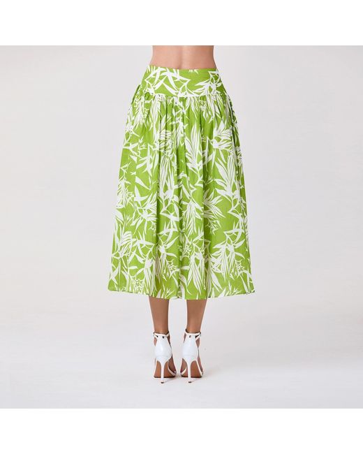 Smart and Joy Green Midi Cotton Skirt With Leaf Print