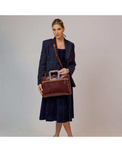 Time Resistance Brown Leather Briefcase Laptop Bag