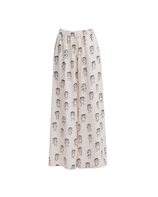 Julia Allert Gray Neutrals Art Print Wide-Leg Palazzo Trousers – Ivory