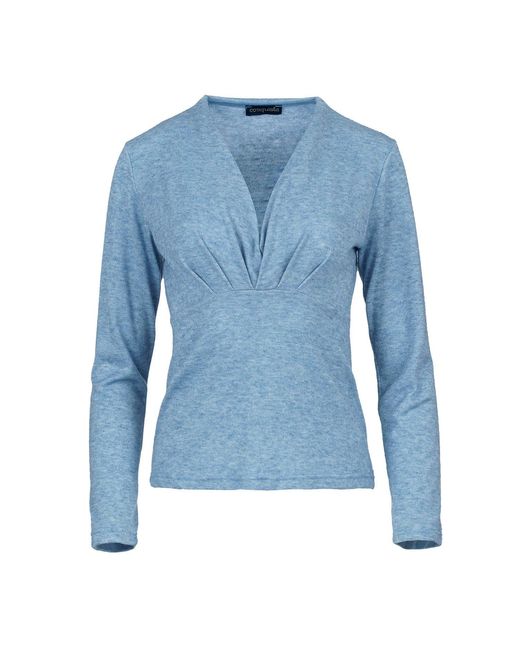 Conquista Blue Light Melange Knit V Neck Top
