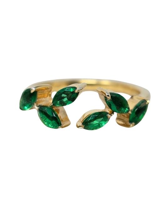 Harfi Green Open Leaf Emerald Gemstone May Birthstone Vermeil Ring