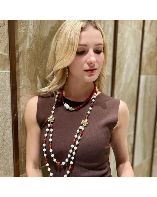 Farra Red Agate With Baroque Pearl Short Necklace