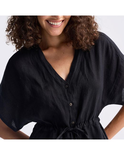 REISTOR Black V Neck Drawstring Romper