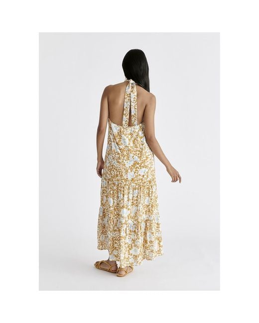 Paisie Metallic Tiered Halterneck Maxi Dress