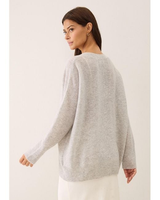 Loop Cashmere Gray Relaxed Lofty V Neck Sweater