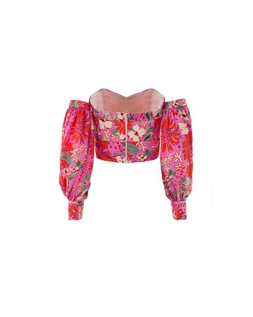 Lita Couture Red Bouquet Off-The-Shoulders Crop Top