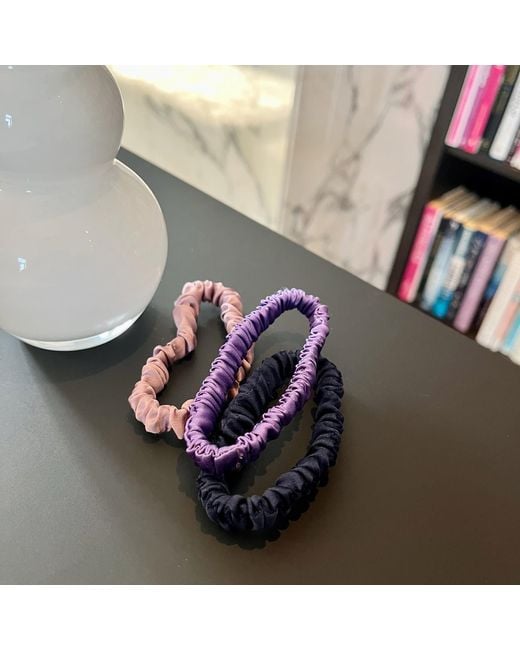 Soft Strokes Silk Blue Set Of Three Pure Mulberry Silk Skinny Scrunchies Weekly Special Hair Ties Haze